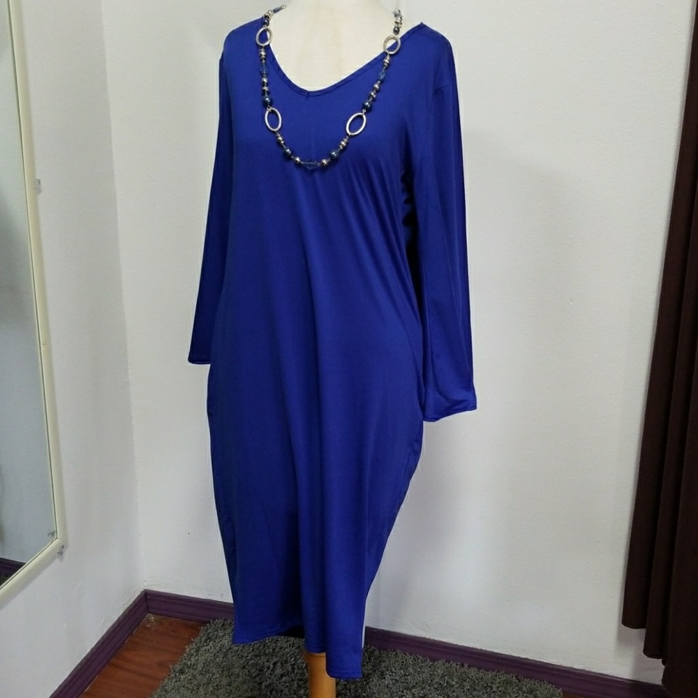 Blue long plus size dress